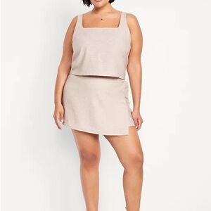High-Waisted Faux-Wrap Linen-Blend Mini Skort